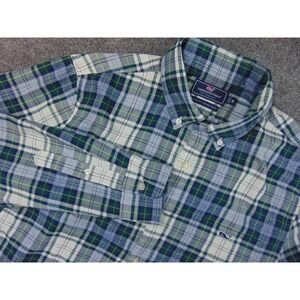 Vineyard Vines Shirt Men Med Slim Fit Tucker Blue Green Plaid Button Performance